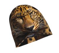 POEZJZW The Deep-Eyed Leopard Pattern Beanie Hat per uomo e donna inverno caldo cappelli maglia Slouchy Skull Cap
