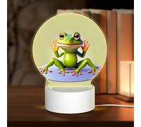 POEZJZW The Funny Frog Doing Yoga Pattern Round Acrilico Night Light con Cavo USB Regolabile 3 Colori per Ristorante Bar Cafe