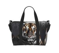 Poezjzw Tiger At Rest Borsa da viaggio Tote Carry On Bagagli Impermeabile Weekender Pernottamento Borse per Pieghevole, nero, Taglia unica
