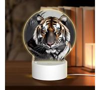 POEZJZW Tiger at Rest - Luce notturna rotonda in acrilico, con cavo USB, regolabile, 3 colori, per ristorante, bar, caffetteria