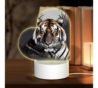 POEZJZW Tiger at Rest Pattern Cuore Forma Acrilico Luce Notte con Cavo USB Regolabile 3 Colori per Ristorante Bar Cafe