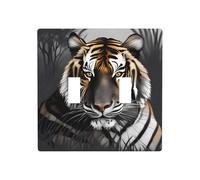 Poezjzw Tiger At Rest - Placca decorativa per interruttore della luce, 2 gang e doppia levetta, 11,4 x 11,4 cm