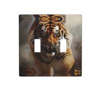 Poezjzw Tiger Running Pattern decorativo interruttore luce piastra copre 2 gang piastra da parete doppia interruttore interruttore copertura 11,4 x 11,4 cm