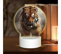 POEZJZW Tiger Running Pattern Round Acrilico Luce Notte con Cavo USB Regolabile 3 Colori per Ristorante Bar Cafe