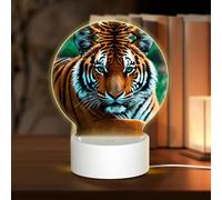 POEZJZW Tiger's Gaze Pattern Round Acrilico Luce Notte con Cavo USB Regolabile 3 Colori per Ristorante Bar Cafe