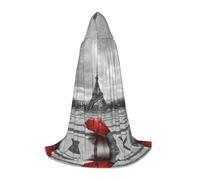 POEZJZW Torre Eiffel Con Ombrello Rosso Modello Uomini Donne Mantello Con Cappuccio Adulto Mantello Con Cappuccio Rinascimento Halloween Strega Costume Mago Mantello S
