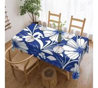 POEZJZW Tovaglia decorativa rettangolare con motivo blu e flora, 137,2 x 183,9 cm, resistente agli schizzi e all'olio, adatta per tavoli da pranzo e tavolini da caffè