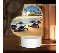 POEZJZW Turtles On The Beach Pattern Cuore Forma Acrilico Luce Notturna con Cavo USB Regolabile 3 Colori per Ristorante Bar Cafe