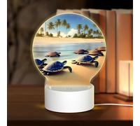 POEZJZW Turtles On The Beach Pattern Round Acrilico Luce Notturna con Cavo USB Regolabile 3 Colori per Ristorante Bar Cafe