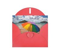 POEZJZW Umbrella By The Sea - Biglietti di Natale in carta perlata, con buste rosse, biglietti di ringraziamento, matrimonio, San Valentino, 10 pezzi