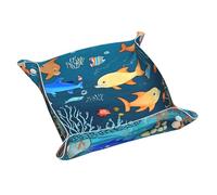 Poezjzw Vassoio blu subacqueo con motivo mondo di pesci, per signorine uomini, portagioie in pelle, portachiavi, telefono, portamonete, cambio, portaoggetti da comodino