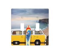 Poezjzw Vintage Van in the Beach con un modello tavola da surf interruttore luce copertura presa doppia levetta piastra decorativa da parete, dimensioni standard 11,4 x 11,4 cm