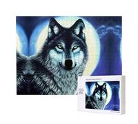 Poezjzw Wolf Under Moon - Puzzle classico per adulti, 500 pezzi, in legno, decorazione moderna per la casa, gioco intellettuale, 52 x 38 cm