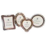 Pofectsty Set di 4 mini cornici in metallo retrò, 5 x 7,6 cm, 4 cornici vintage piccole da 5,1 x 7,6 cm, forme assortite, in forma ovale, a forma di cuore, rotonda, rettangolare (Retro rame)