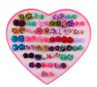 POFET 36 paia di orecchini a bottone con scatola regalo a forma di cuore, orecchini ipoallergenici per ragazze e donne, set di gioielli colorati per orecchie, dimensioni multiple e modelli PAB12256