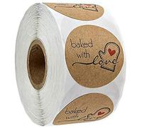 POFET 500 pz Kraft Adesivo da Forno Tondo Fatto a Mano Etichetta autoadesiva Adesivi Adesivi Fatti a Mano Rotondi Etichette Rotolo Decor per Regali Fatti in casa