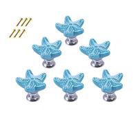 POFET 6 Pezzi a Forma di Stella Marina comò cassettiera cassetto manopole Vintage Maniglia Porta mobili in Ceramica Tira per Cucina Armadio Armadio Camera dei Bambini Decorativo - Blu