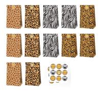 POFET Confezione da 12 Sacchetti di Caramelle con Stampa Animalier, Sacchetti per Dolci con Biscotti in Carta con Motivo Leopardato, Zebra e Leone