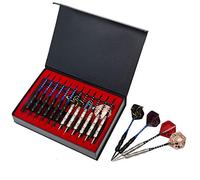 POFET - Set di 12 freccette con punta in acciaio da 22 g, con fusto in ferro antiscivolo, in alluminio e 4 alette in stile con confezione regalo