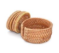 POFET Sottobicchieri in Rattan Intrecciato a Mano con Piastra di Base per Tazze da tè,Piatti isolati per Sala da Pranzo,Accessori per Sala da Pranzo, Set da 6 Pezzi,con Supporto (Marrone, 8 cm)
