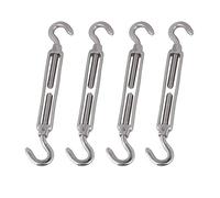 POFET - Tenditori M8 in acciaio inossidabile 304 per funi in metallo, con un gancio su ogni estremità, forte tensione, kit di strumenti resistenti per tendere i cavi, 4 pezzi