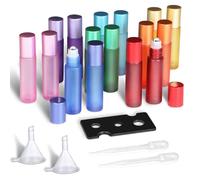 POFIBO 16 Pcs 10 ml Bottiglie Flaconcini Vuoti per Oli Essenziali, flaconi roll-on in vetro satinato colorato con sfera avvolgibile in acciaio inossidabile,per Oli Essenziali, Aromaterapia, Fragranza