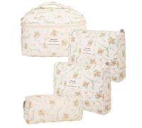 POFIBO Borsa da Toilette da Viaggio - 4 Pezzi Pochette Trucchi Set, Portatrucchi da Viaggio Donna, Trousse Trucchi Organizer per Cosmetici, per Donne e Ragazze (Giallo)