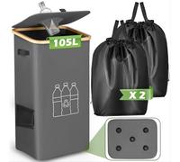 POFIBO Contenitore per Bottiglie da 105L con Coperchio, 2 Sacchetti di Ricambio, Resistente e Facile da Svuotare, Ideale per la Conservazione di Bottiglie Vuote e Vetro Usato in Cucina e Ripostiglio