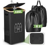 POFIBO Contenitore per Bottiglie da 105L con Coperchio, 2 Sacchetti di Ricambio, Resistente e Facile da Svuotare, Ideale per la Conservazione di Bottiglie Vuote e Vetro Usato in Cucina e Ripostiglio