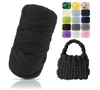 POFIBO Fettuccia per Borse a Uncinetto, 500g Filato Gigante, Filo Cotone Grosso per Borse, Coperte, Cestini, Nidi di Animali Domestici, Artigianato Fai-da-Te(Lunghezza Circa 16 m, Nero)