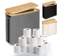 POFIBO Porta carta igienica da terra, Portarotoli carta igienica scorta con copertura in bambù, impermeabile e pieghevole, adatto per l'organizzazione del bagno, con capacità fino a 12 rotoli(Grigio)