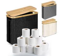 POFIBO Porta carta igienica da terra, Portarotoli carta igienica scorta con copertura in bambù, impermeabile e pieghevole, adatto per l'organizzazione del bagno, con capacità fino a 12 rotoli(Nero)