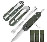 POFIBO Posate da Campeggio 3 Pezzi, 5 in 1 Set Posate Campeggio Pieghevoli Militari All'aperto Posate da Viaggio Acciaio Inox Multifunzionali Posate da Campo Accessori di Sopravvivenza da Viaggio