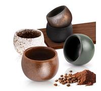 POFIBO Set di tazze da caffè espresso, 5 pezzi, in gres porcellanato, 50 ml, piccole tazze da tè - senza manico - tazze da caffè in ceramica a pareti spesse, regalo per donne e uomini