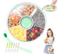 POFIBO Snack Spinner - Contenitore per snack con scomparti, con coperchio, riutilizzabile, con 6 forchette, senza BPA e PVC, lavabile in lavastoviglie, a prova di perdite
