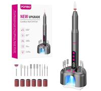 POFIBO Trapano per unghie senza fili con lampada per unghie, base di ricarica 3 in 1, kit di lima per unghie ricaricabile 13 in 1, 35000 giri/min, display LCD, 5 velocità per unghie acriliche e gel