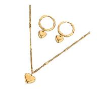 pofluany Orecchini di collana squisiti Orecchi per il cuore Set di orecchini a cerchio Golden Heart Hoop Gioielli in lega per donne Accessori alla moda versatili per i compleanni Anniversari Matrimon