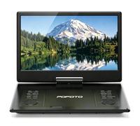 POFOTO Lettore DVD portatile da 15,7" con schermo girevole HD da 14,1", 6 ore, Autonomia, compatibile con dischi multiformati/SD/USB, memoria di riproduzione, uscita TV/proiettore