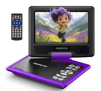 POFOTO Lettore DVD portatile da 9,5 pollici per bambini e auto con schermo girevole da 7,5 pollici, 4-6 ore di autonomia, lettore DVD con doppio altoparlante, telecomando, supporto Sync TV, Region