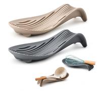 Poggia Cucchiai da Cucina - Poggiamestolo in Silicone Set da 2 Grigio e Beige - Resistente al Calore, Antiscivolo e Antigoccia - Supporto per Cucchiai - Spoon Rest