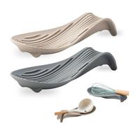 Poggia Mestolo Cucina in Silicone - Porta Mestolo, Confezione da 2 Grigio e Beige - Antiscivolo, Resistente al Calore, Anti Goccia, Facile da Pulire - Silicone Alimentare LFGB