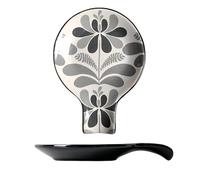 Poggiamestolo in ceramica dipinta a mano, supporto per utensili da cucina per piano cottura, grande supporto per cucchiaio da cucina, poggia cucchiaio (black flower, 1pcs)