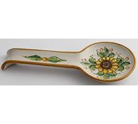 Poggiamestolo in ceramica siciliana giallo e verde di santo stefano di camastra decorata a mano Girasole Art 25