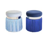 Poggiapiedi DKD Home Decor Argentato Metallo Blu cielo Blu Marino Frange 35 x