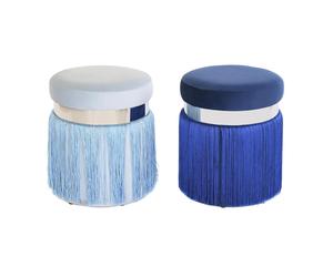 Poggiapiedi DKD Home Decor Argentato Metallo Blu cielo Blu Marino Frange 35 x