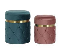 Poggiapiedi DKD Home Decor Verde Rosa Rosa scuro Dorato Velluto 36 x 36 x 44