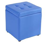 Poggiapiedi in finta pelle, pouf con cerniera superiore, organizer per pouf, sedile singolo, blu, 30 x 30 x 35 cm