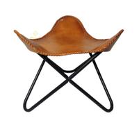 Poggiapiedi In Pelle Con Elegante Design A Farfalla E Base Rustica A Tre Gambe