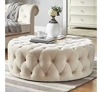 Poggiapiedi in peluche - Design rotondo in velluto trapuntato per il comfort del soggiorno, tavolino da caffè o panca da letto