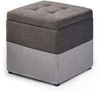 Poggiapiedi in tessuto grigio versatile - Cassapanca cubo con coperchio incernierato salvaspazio scatola dei giocattoli e poggiapiedi per la decorazione della casa 40 x 40 x 40 cm